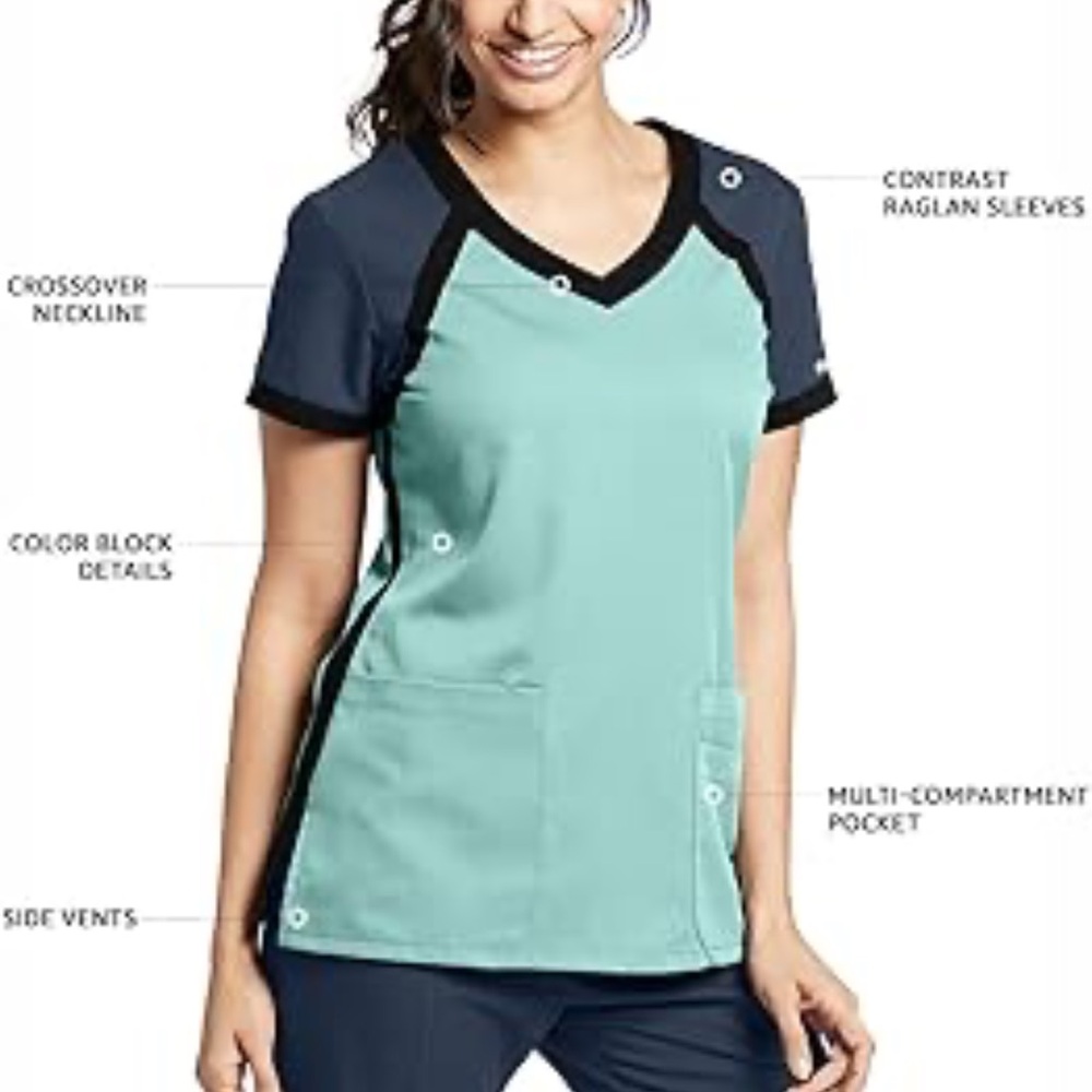 Greys Anatomy Women's Active V-Neck scrub Top - Black and Green
